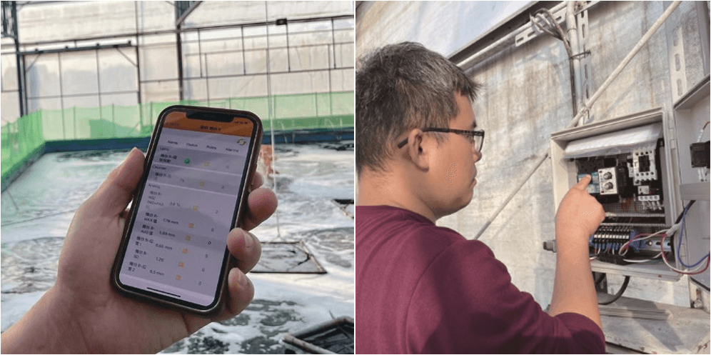 透過手機連線智慧觀測系統了解養殖池中各項參數。